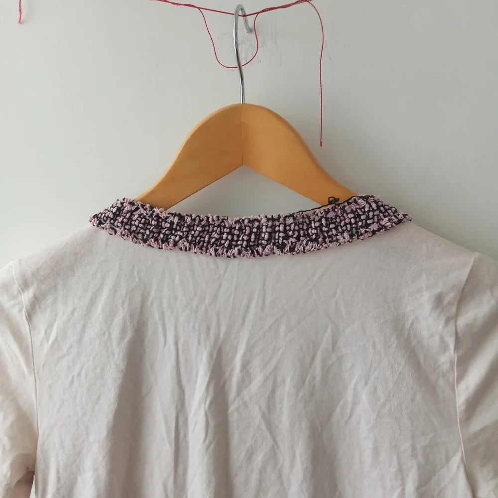 J.Crew XS Pink and Blue Tweed Front Cotton Back Tee